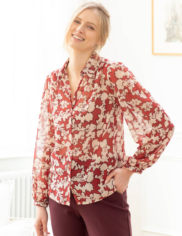 Chemisier en voile, imprimé fleurs (bordeaux) Chemisier en voile, imprimé fleurs (bordeaux)